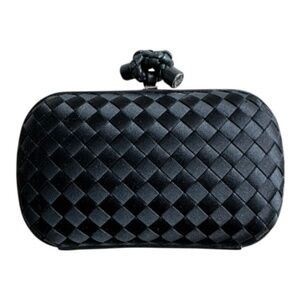 BOTTEGA VENETA SATIN INTRECCIO IMPERO AYERS KNOT CLUTCH BLACK